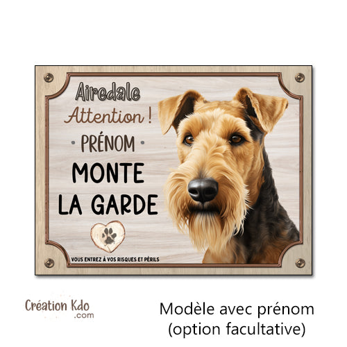 plaque attention au chien airedale terrier panneau portail je monte la garde pancarte