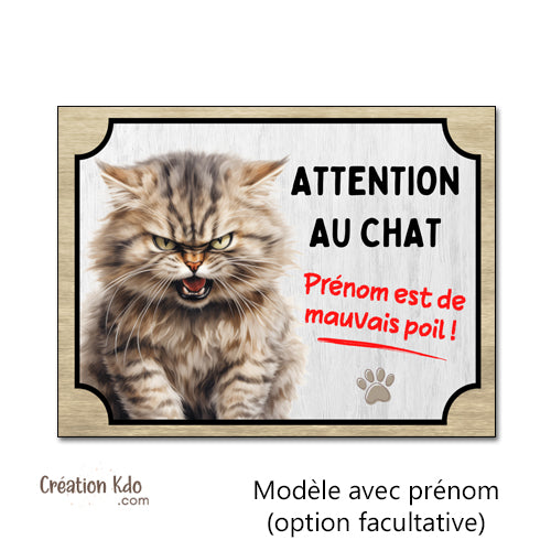 plaque humoristique attention au chat de mauvais poils panneau personnalisé
