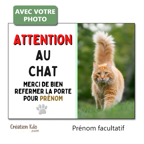 plaque attention au chat personnalisée avec photo je monte la garde panneau portail pancarte