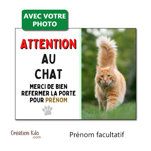 plaque attention au chat personnalisé photo panneau