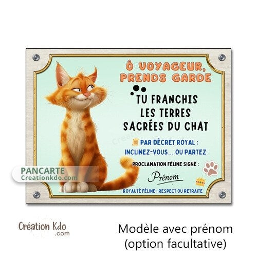 panneau attention au chat plaque portail je monte la garde chats