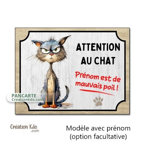 plaque humour attention au chat de mauvais poils panneau