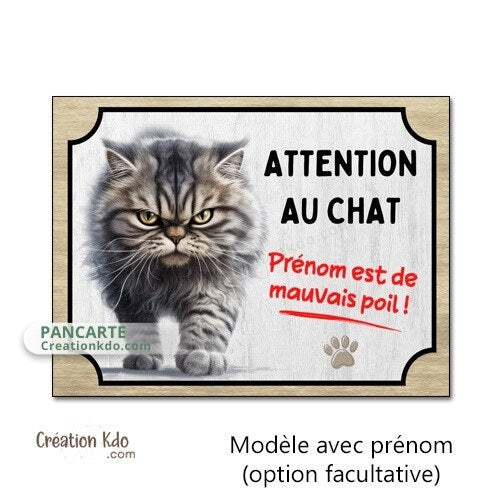 plaque humour attention au chat de mauvais poils panneau
