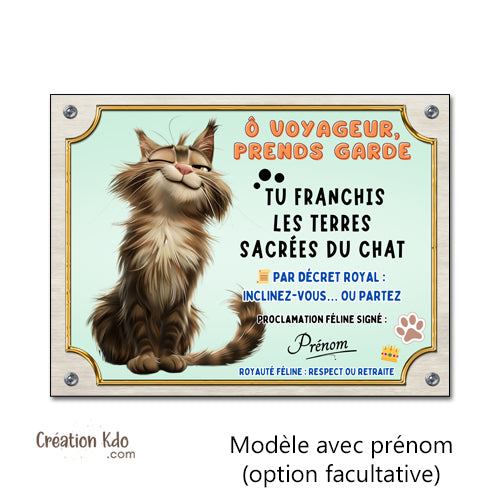 panneau attention au chat maine coon humour plaque