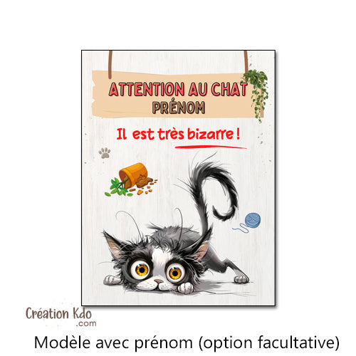 plaque humour décalé attention au chat bizarre panneau personnalisé