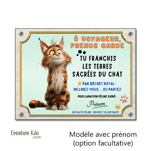 plaque humour attention au chat pancarte marrante panneau maine coon personnalisé