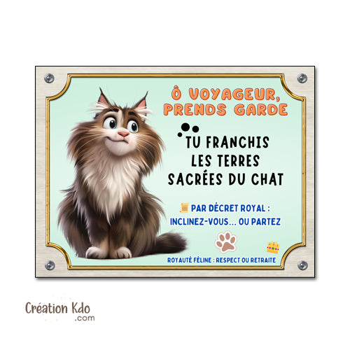 panneau attention au chat maine coon plaque portail je monte la garde chats
