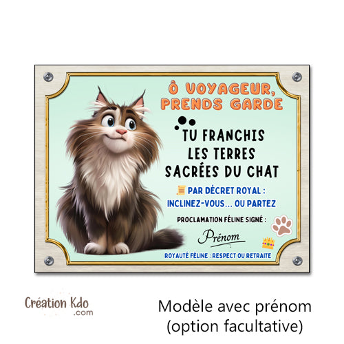 panneau attention au chat maine coon plaque portail je monte la garde chats personnalisé prénom