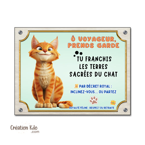 plaque humour attention au chat roux tigré pancarte marrante panneau