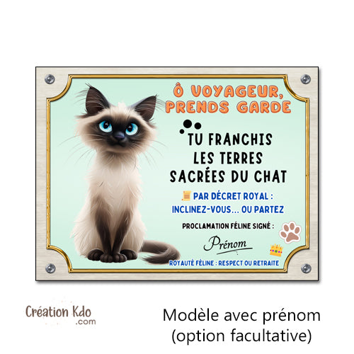 panneau attention au chat siamois plaque portail je monte la garde chats à personnaliser