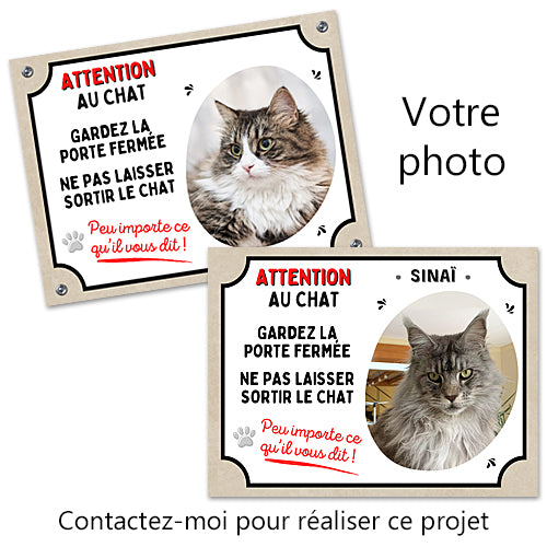 chat personnalisé plaque attention au chien panneau portail je monte la garde