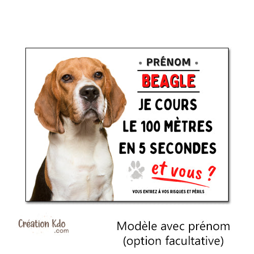 plaque attention au chien beagle humour panneau je monte la garde humour 100 mètres personnalisé