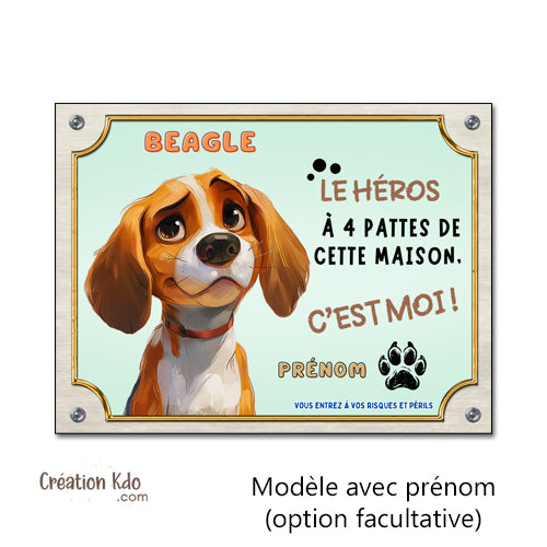 plaque cartoon animé beagle je monte la garde panneau chien portail personnalisable