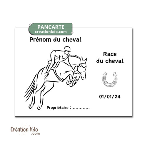plaque de box cheval personnalisée panneau écurie chevaux race naissance nom pancarte aluminium thème concours saut