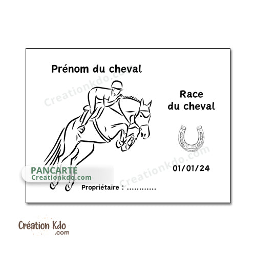 plaque de box cheval personnalisée panneau écurie chevaux race naissance nom pancarte aluminium thème concours saut