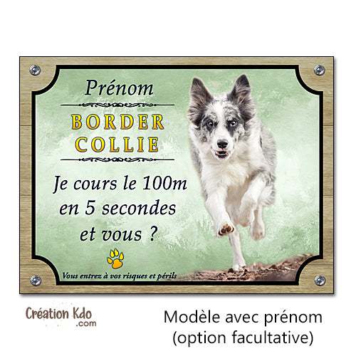 border collie panneau attention au chien portail plaque je monte la garde pancarte humour je cours le 100 mètres