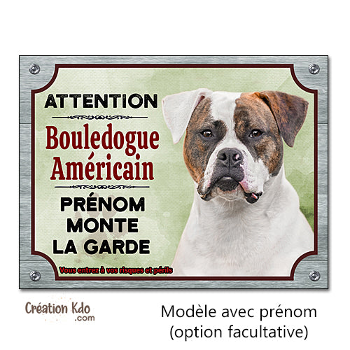 plaque humour bouledogue américain panneau attention au chien je monte la garde