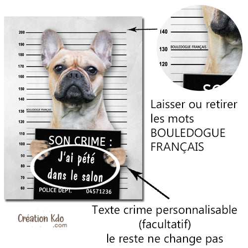 panneau prisonnier humour texte personnalisé plaque chien bouledogue français