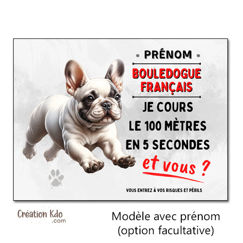 plaque humour bouledogue français panneau attention au chien