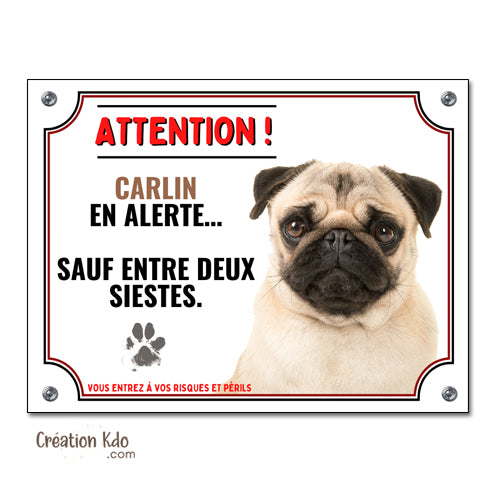 carlin plaque attention au chien panneau humour monte la garde