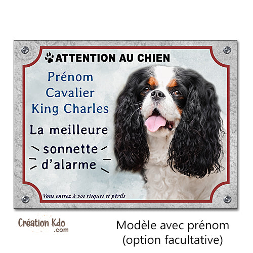 Plaque Cavalier King Charles humour panneau attention au chien