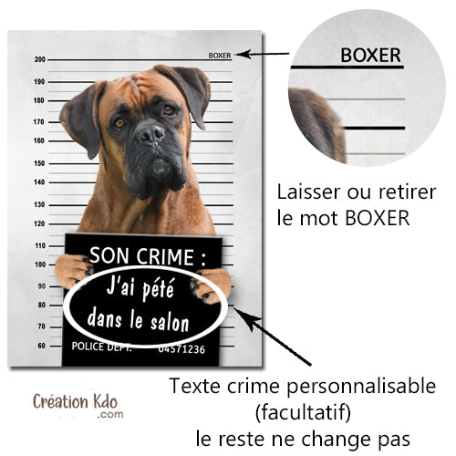 pancarte prisonnier chien boxer personnalisé plaque humour