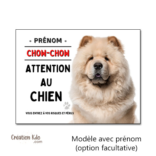 plaque chow chow crème panneau attention au chien pancarte je monte la garde