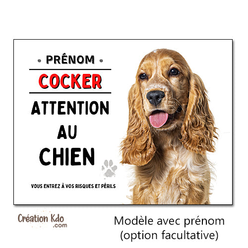 Plaque Cocker Panneau Attention au chien portail
