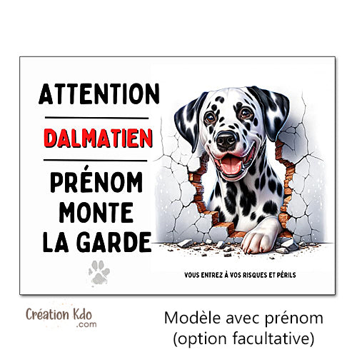 Plaque Dalmatien monte la garde Panneau attention au chien portail