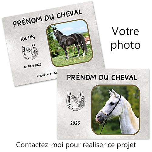 Plaque de box avec votre photo Panneau cheval personnalisé tons gris