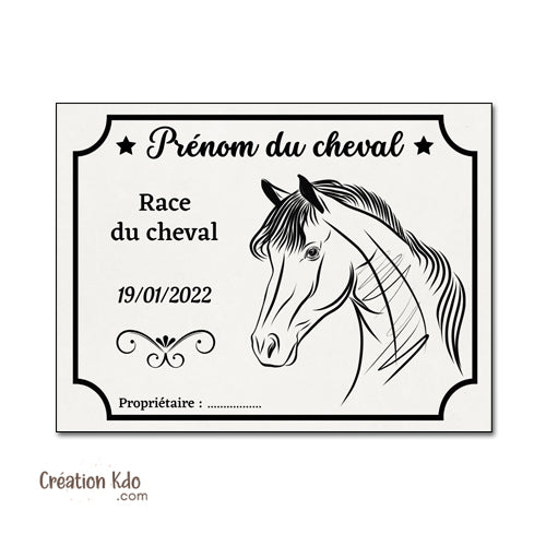 plaque de box chevaux personnalisée panneau écurie cheval nom race naissance texte sellerie