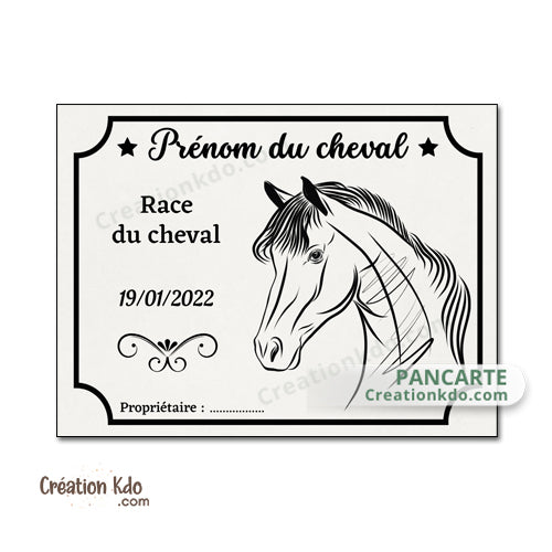 plaque de box chevaux personnalisée panneau écurie cheval nom race naissance texte sellerie