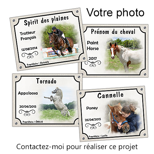 plaque de box cheval personnalisée photo panneau écurie sellerie chevaux