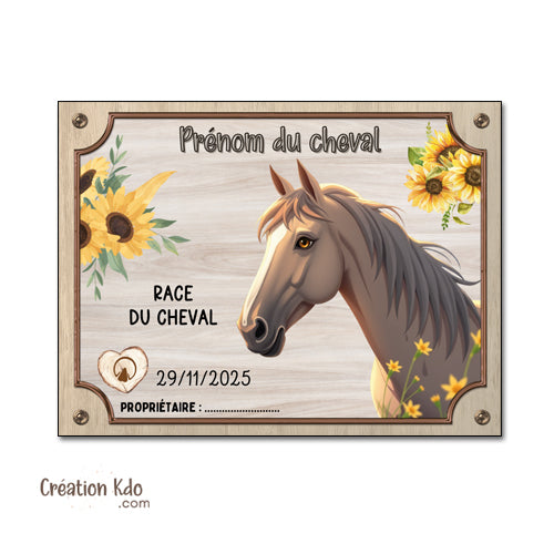 plaque de box cheval personnalisée panneau écurie chevaux race naissance nom pancarte aluminium