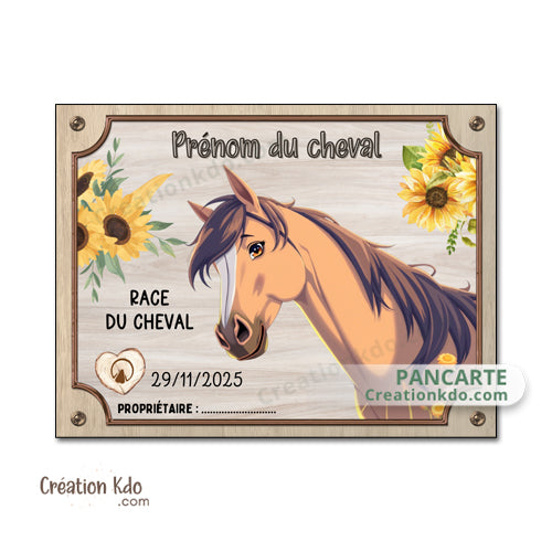 Plaque de box cheval marron à personnaliser panneau d'écurie nom, race, année pancarte equestre équitation spirit disney
