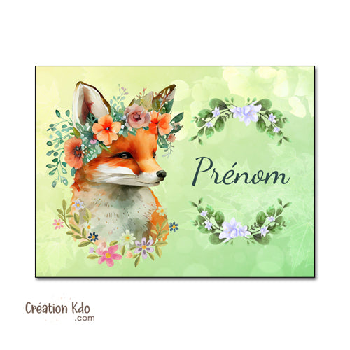 plaque de porte chambre enfant ou bébé panneau déco renard floral