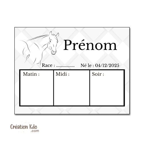 Plaque de Ration Cheval – Panneau de Box Personnalisable en aluminium effaçable style chic