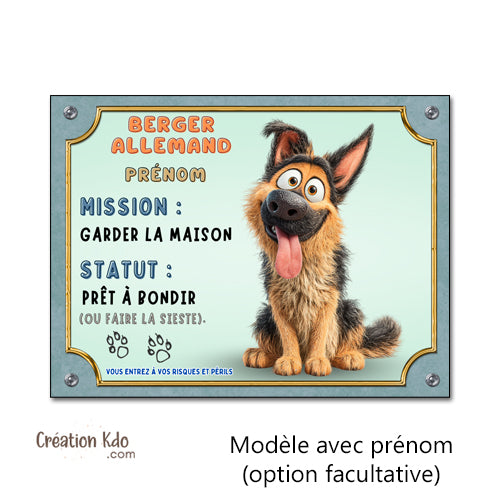 panneau humour berger allemand je monte la garde cartoon dessin animé panneau attention au chien
