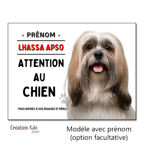 plaque personnalisée attention au chien lhassa apso panneau