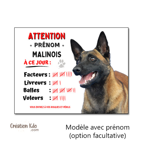 plaque malinois attention au chien panneau portail je monte la garde