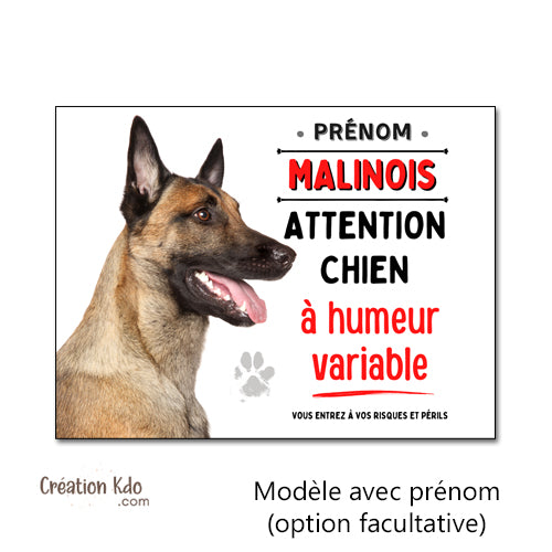 plaque malinois chien à humeur variable panneau portail