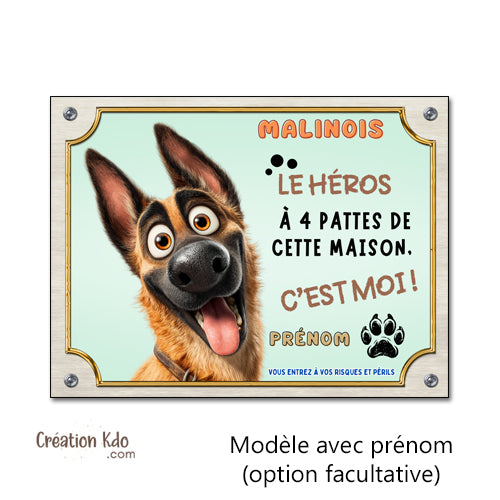 plaque malinois chien humour cartoon je monte la garde panneau portail