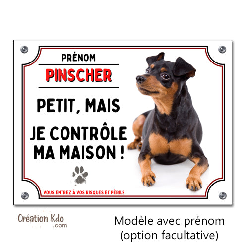 plaque pinscher monte la garde panneau attention chien humour personnalisé