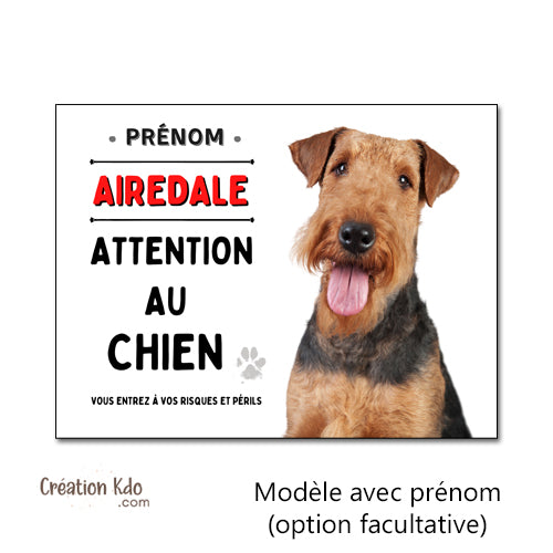 plaque attention au chien panneau airedale personnalisé pancarte