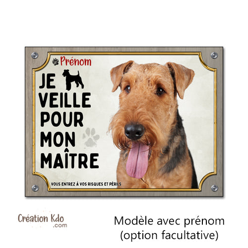 plaque airedale monte la garde panneau attention au chien portail personnalisé
