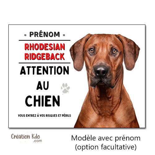 Plaque Attention au chien Rhodesian Ridgeback Panneau de portail