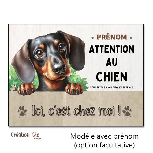 panneau attention au chien teckel poil long plaque je monte la garde portail c'est chez moi