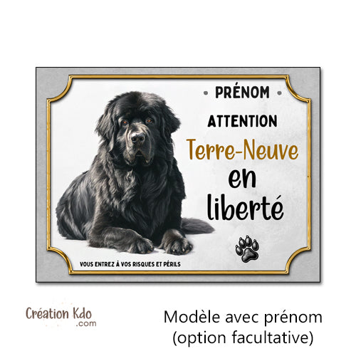 Plaque Terre-Neuve Chien en Liberté | Panneau Portail Aluminium