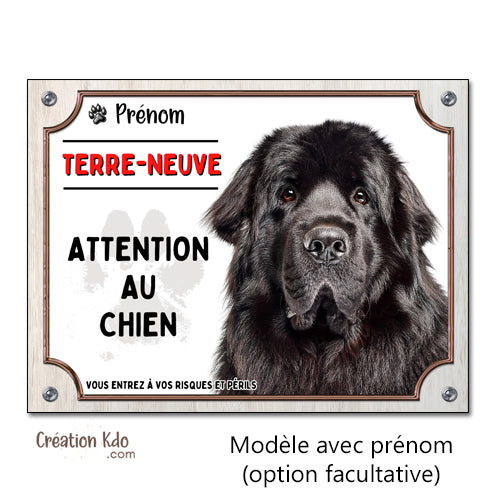 Plaque Attention au chien Terre-Neuve Panneau de portail