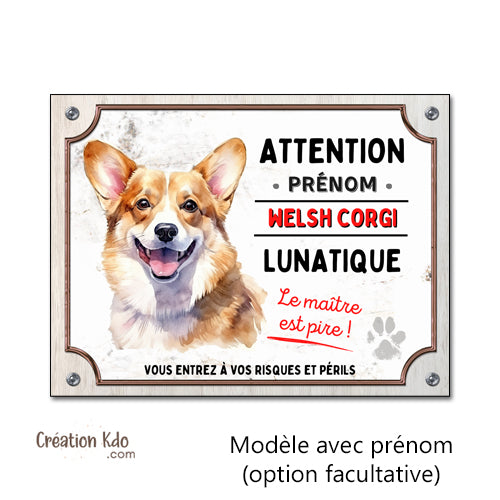 Plaque Corgi Roux Humour Chien Lunatique Le Maître est Pire Panneau Aluminium personnalisé